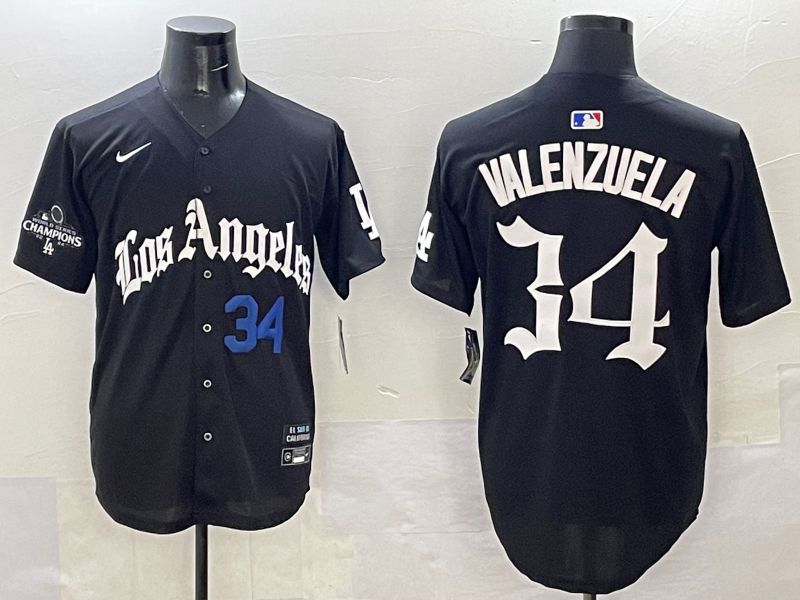 Men Los Angeles Dodgers 34 Valenzuela Black Five generations Joint Name 2025 Nike MLB Jersey style 33